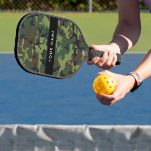 Green Camouflage Pattern, Your name, Personalize Pickleball Paddle