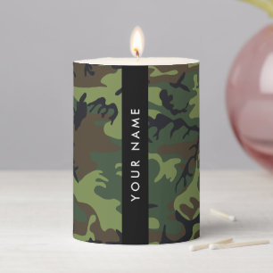Green Camouflage Pattern, Your name, Personalize Pillar Candle