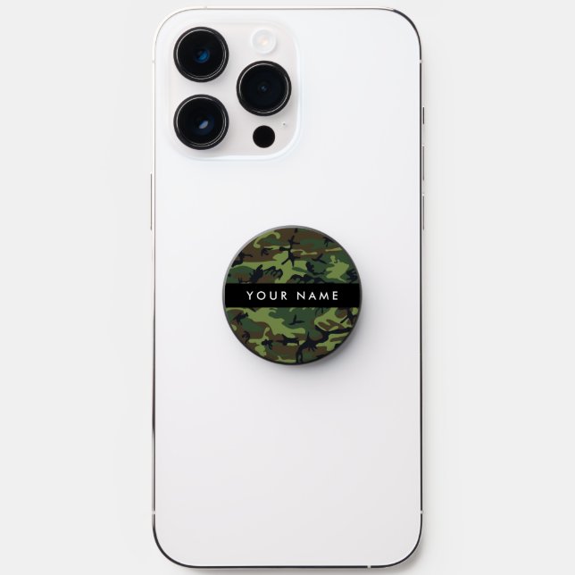 Green Camouflage Pattern, Your name, Personalize PopSocket (Front)