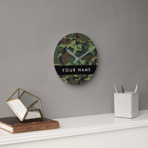 Green Camouflage Pattern Your name Personalize Round Clock