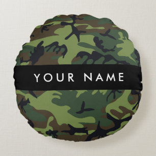 Green Camouflage Pattern, Your name, Personalize Round Pillow