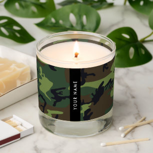 Green Camouflage Pattern, Your name, Personalize Scented Candle