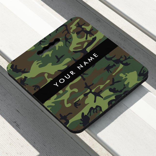 Green Camouflage Pattern, Your name, Personalize Seat Cushion (In Situ)