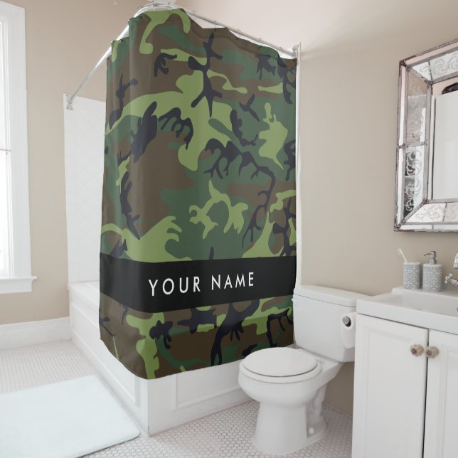Green Camouflage Pattern, Your name, Personalize Shower Curtain (In Situ)