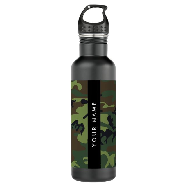 Green Camouflage Pattern, Your name, Personalize Stainless Steel Water Bottle (Front)