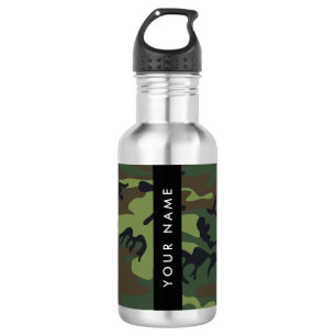 Green Camouflage Pattern, Your name, Personalize Stainless Steel Water Bottle