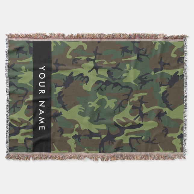 Green Camouflage Pattern, Your name, Personalize Throw Blanket (Front)