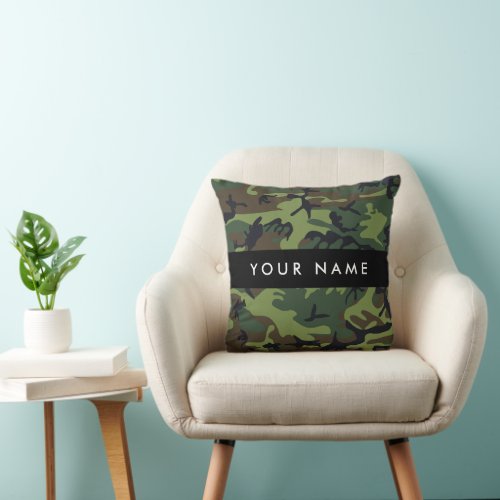 Green Camouflage Pattern Your name Personalize Throw Pillow