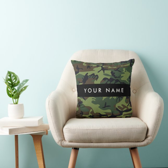 Green Camouflage Pattern, Your name, Personalize Throw Pillow (Chair)
