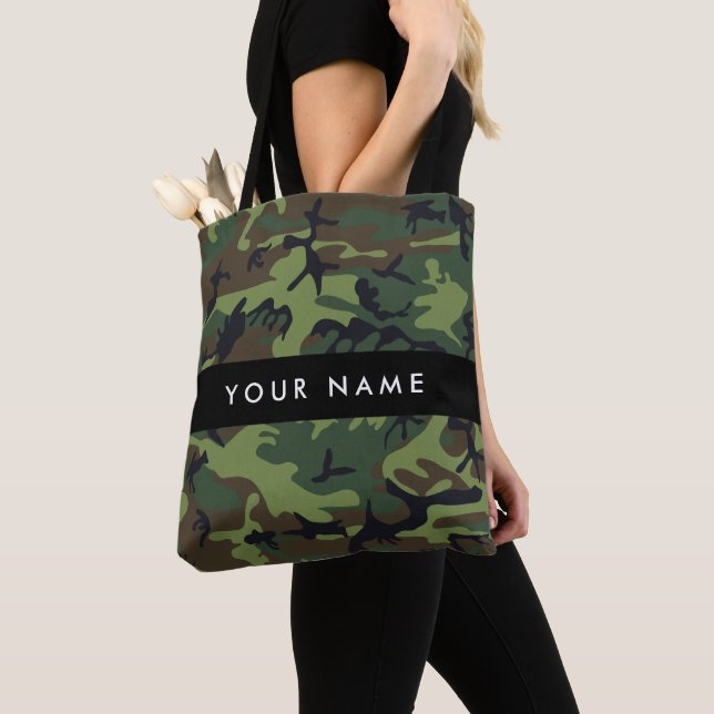 Green Camouflage Pattern, Your name, Personalize Tote Bag (Close Up)
