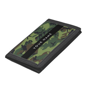 Green Camouflage Pattern, Your name, Personalize Trifold Wallet