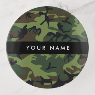 Green Camouflage Pattern, Your name, Personalize Trinket Tray