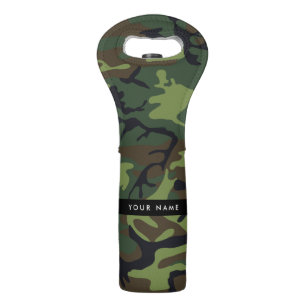 Green Camouflage Pattern, Your name, Personalize Wine Bag