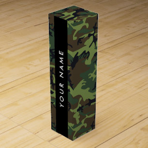 Green Camouflage Pattern, Your name, Personalize Wine Box