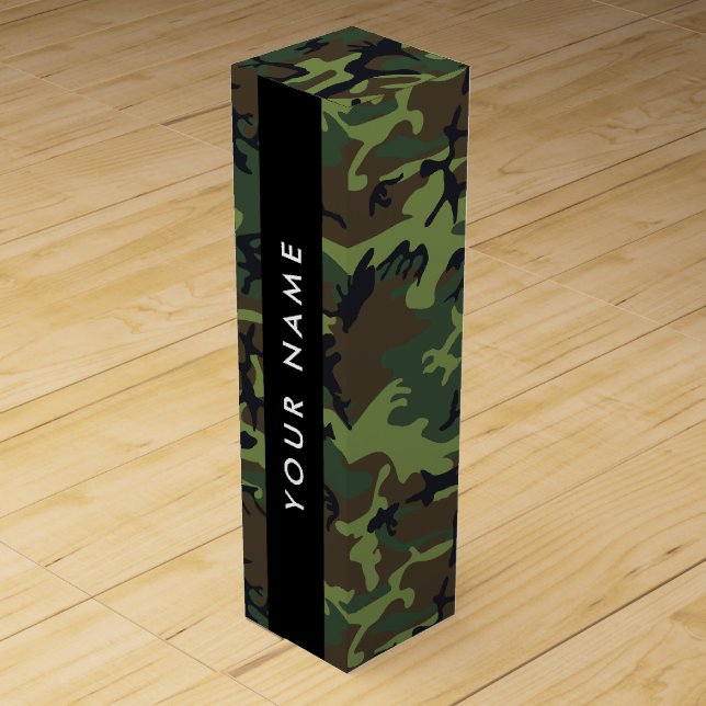 Green Camouflage Pattern, Your name, Personalize Wine Box (Front)
