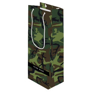 Green Camouflage Pattern, Your name, Personalize Wine Gift Bag