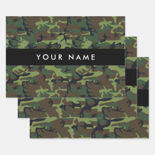 Green Camouflage Pattern, Your name, Personalize Wrapping Paper Sheets