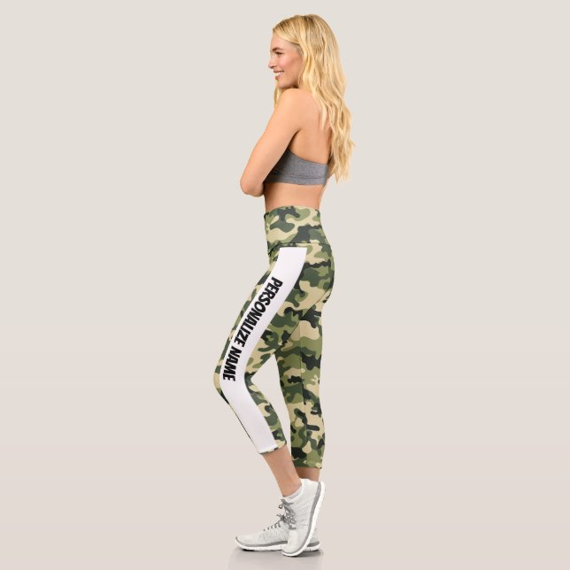 Green Camouflage PERSONALIZE  Capri Leggings (Left)