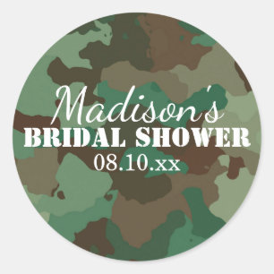 Green Camouflage Personalized Bridal Shower Classic Round Sticker