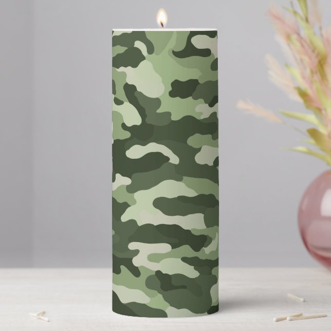 Green Camouflage Pillar Candle (In Situ)