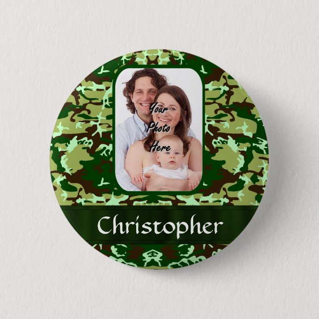 Green camouflage pinback button (Front)