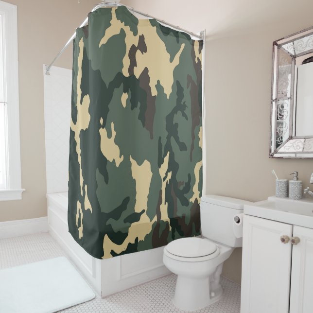 Green Camouflage Zippo Lighter Shower Curtain (In Situ)
