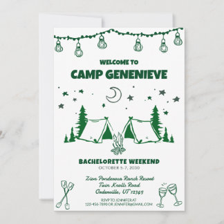 Green Camp Bachelorette Weekend Getaway Invitation