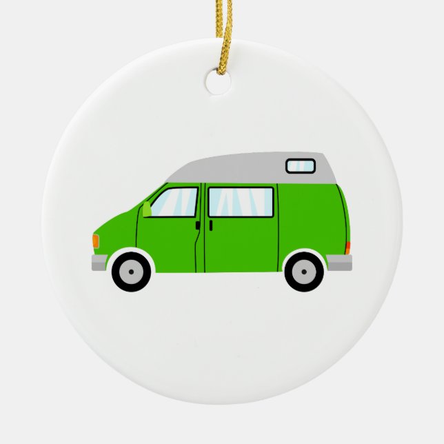 Green Camper Van High Top Mobile Freedom Ceramic Ornament (Front)