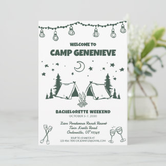 Green Camping Bachelorette Weekend Party Invitation