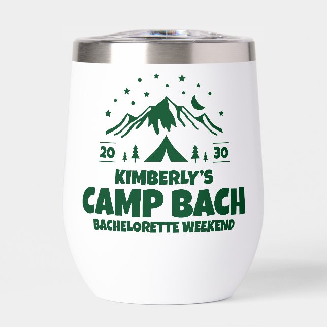 Green Camping Nature Bachelorette Thermal Wine Tumbler (Front)