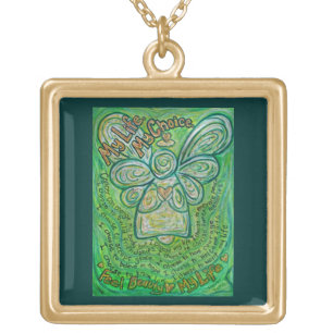 Green Cancer Angel Art Poem Charm Jewelry Necklace