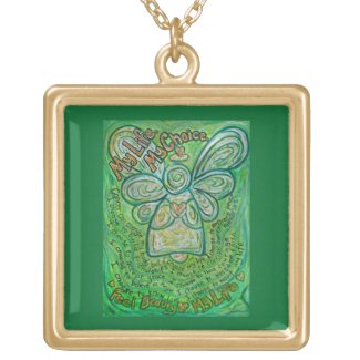 Green Cancer Angel Art Poem Charm Jewelry Necklace