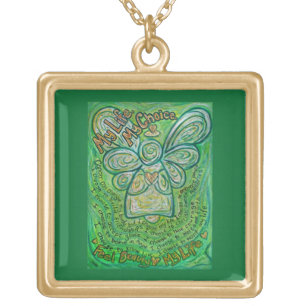 Green Cancer Angel Art Poem Charm Jewelry Necklace