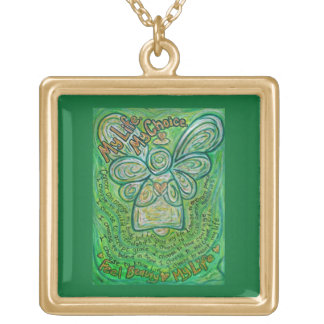 Green Cancer Angel Art Poem Charm Jewelry Necklace