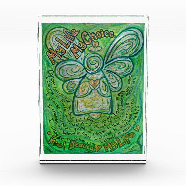 Green Cancer Angel Poem Art Paperweight Acrylic Award (Front)