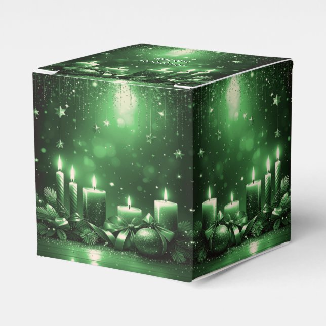 Green Candles Christmas Holiday Favor Box (Front Side)