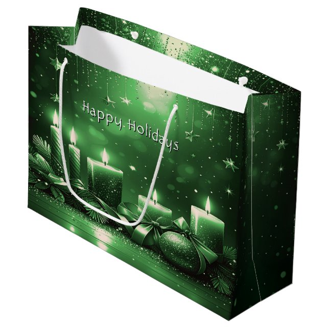 Green Candles Christmas Holiday Gift Bag (Front Angled)