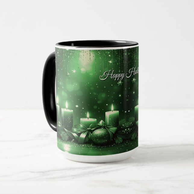Green Candles Christmas Holiday Mug (Front Left)