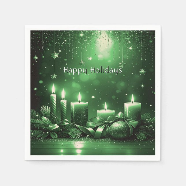 Green Candles Christmas Holiday Napkin (Front)