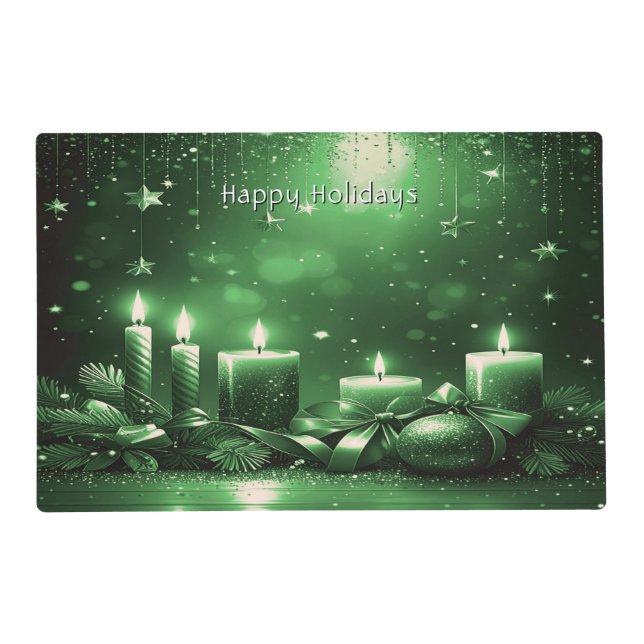 Green Candles Christmas Holiday Paper Placemat (Front)