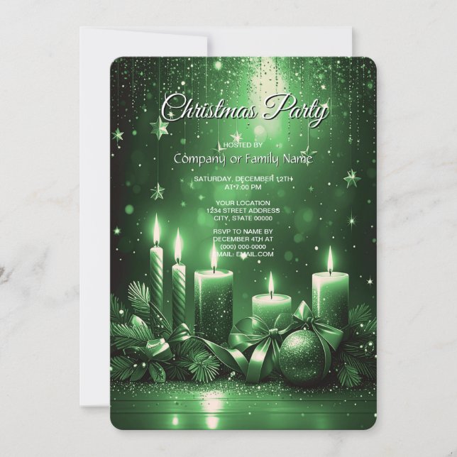 Green Candles Christmas Holiday Party Invitation (Front)
