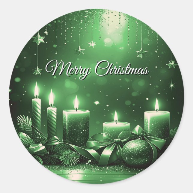Green Candles Christmas Holiday Sticker (Front)