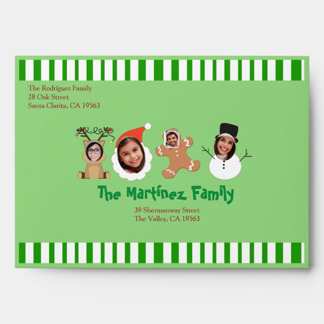 Green Candy Cane Crew Family Photo Custom Envelope (Front)