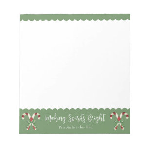 Green Candy Cane Festive Holiday Personalized Notepad