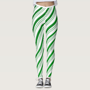 Green Candy Cane Striped Leggings