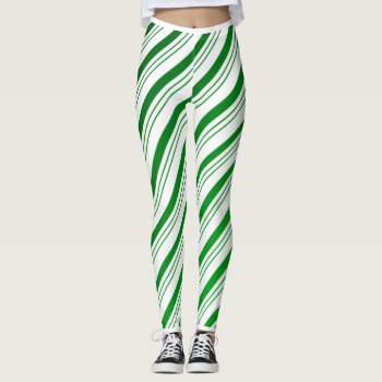 Green Candy Cane Striped Leggings by Mousefx at Zazzle