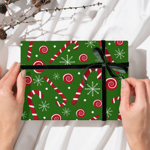 Green Candy Cane & Swirl Christmas Wrapping paper 