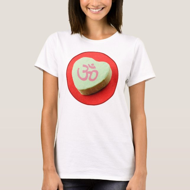 Green Candy Heart with Om Symbol T-Shirt (Front)