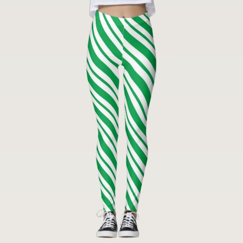 Green Candy Stripes Leggings