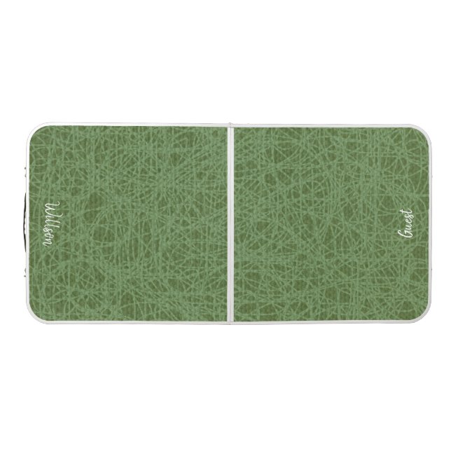 Green Canvas Doodle Pattern Monogrammed Beer Pong Table (Top)